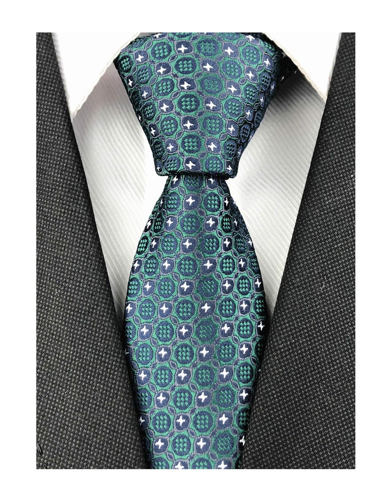 Ctskyte Slim Silk Necktie for Men Woven Jacquard Patterned Business Wedding Skinny Ties (Green Patterned, One Size) - Image 2